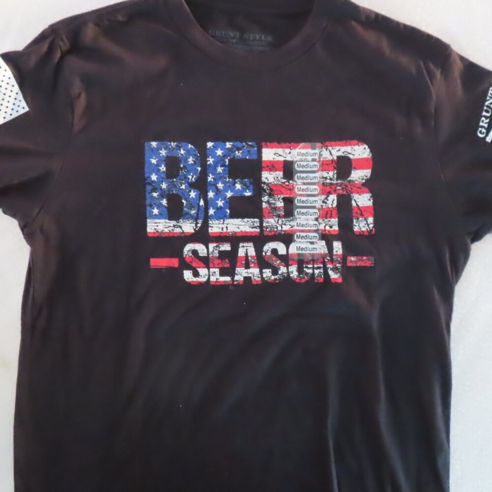 New Grunt Style Beer Season T-Shirt Medium Patriotic Summer Picnic Flag Graphic